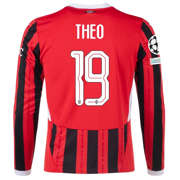 Men's Authentic Soccer Jerseys of National Teams for International Football EventsPuma AC Milan Theo Hernández Home Long Sleeve Jersey w/ Champions League Patches 24/25 (Red/Black)