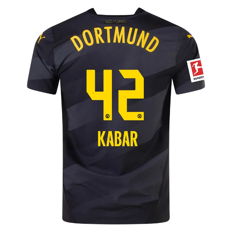 Men's Football Jerseys with Embroidered Club Badges for a Premium and Authentic AppealPuma Borussia Dortmund Authentic Almugera Kabar Away Jersey w/ Bundesliga Patch 24/25 (Puma Black/Faster Yellow)