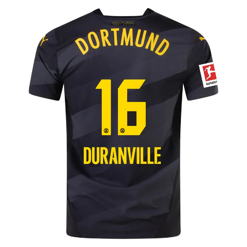 Men's Custom - Printed Baseball Jerseys with Player Names and Numbers for Personalized StylePuma Borussia Dortmund Authentic Julien Duranville Away Jersey w/ Bundesliga Patch 24/25 (Puma Black/Faster Yellow)