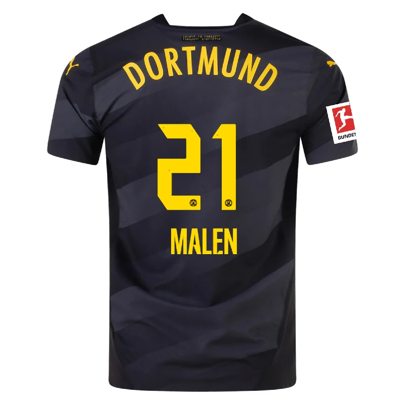 Men's Breathable Polyester Running Jerseys in Bright Neon Colors for High - Visibility WorkoutsPuma Borussia Dortmund Authentic Malen Away Jersey w/ Bundesliga Patch 24/25 (Puma Black/Faster Yellow)