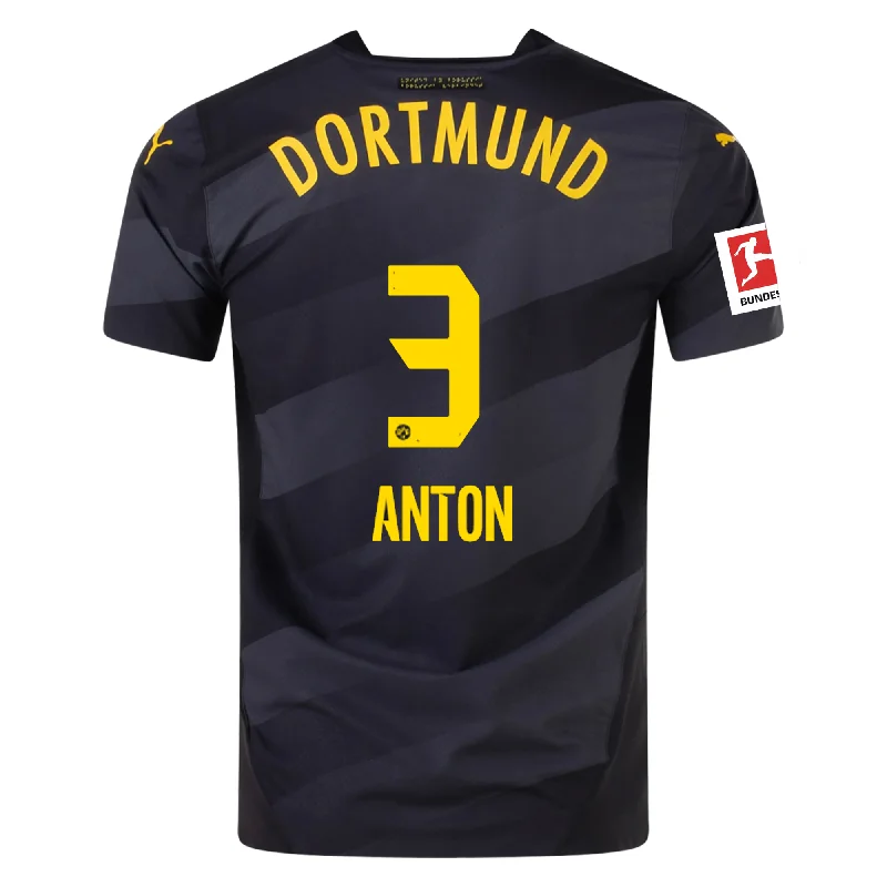 Men's Sustainable Organic Cotton Rugby Jerseys for Eco - Conscious Sports EnthusiastsPuma Borussia Dortmund Authentic Waldemar Anton Away Jersey w/ Bundesliga Patch 24/25 (Puma Black/Faster Yellow)