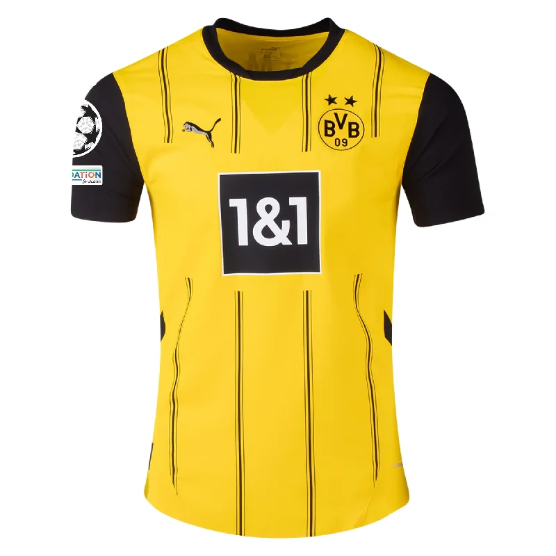 Men's Football Jerseys with Embroidered Club Badges for a Premium and Authentic AppealPuma Borussia Dortmund Home Jersey w/ Champions League Patches 24/25 (Faster Yellow/Puma Black)