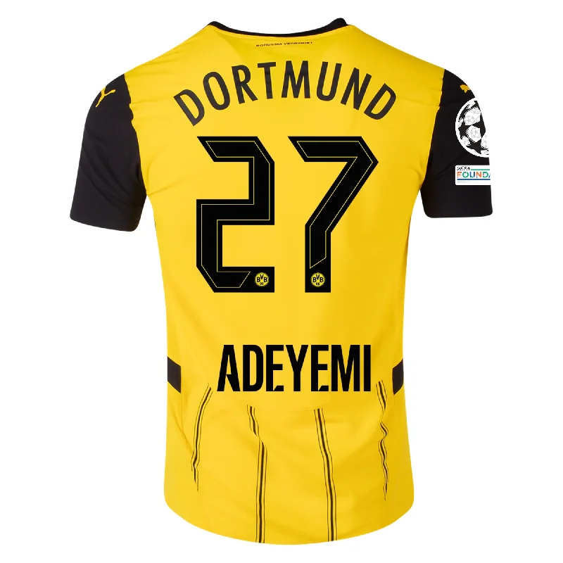 Men's Custom - Printed Baseball Jerseys with Player Names and Numbers for Personalized StylePuma Borussia Dortmund Karim Adeyemi Home Jersey w/ Champions League Patches 24/25 (Faster Yellow/Puma Black)