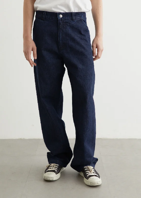 Men's Jeans with a Button - Fly for a Traditional and Classic Aesthetic5 Pocket Denim Indigo Jeans