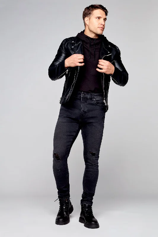 Men's High - Waisted Jeans in a Medium Wash for a Vintage - Style Revival5 Pocket Slim Fit Pants - Vintage Black