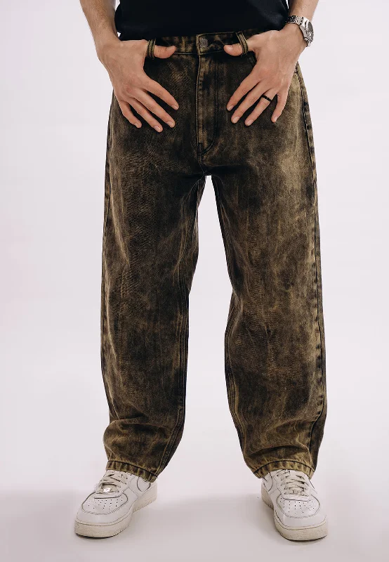 Men's Cargo Jeans with Multiple Pockets for a Practical and Outdoor - Friendly LookBaggy Fit Jeans - Distressed Over Dyed