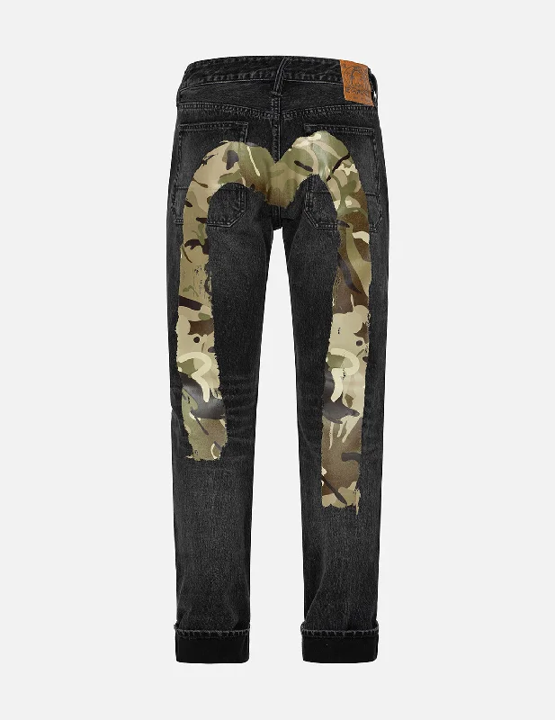 Men's Low - Rise Jeans in a Light Wash for a Casual and Youthful LookCamouflage Brushstroke Daicock Print Distressed Carrot Fit Jeans #2017