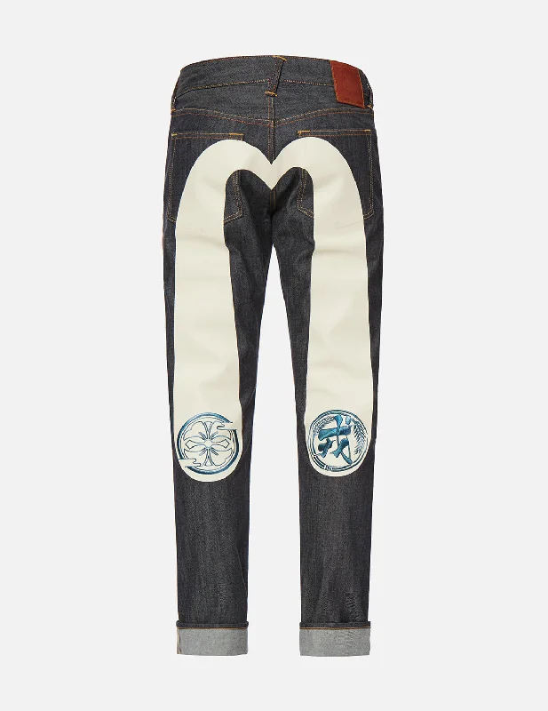 Men's Straight Leg Raw Denim Jeans for a Minimalist and Durable OptionDaicock Print with Embroidered Kamon Carrot Fit Jeans #2017