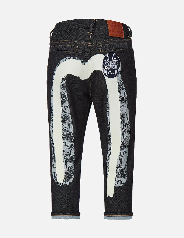 Men's Distressed Jeans with Patches for a Retro and DIY - Inspired AppearanceDaruma Double Daicock Cropped Fit Jeans #2027