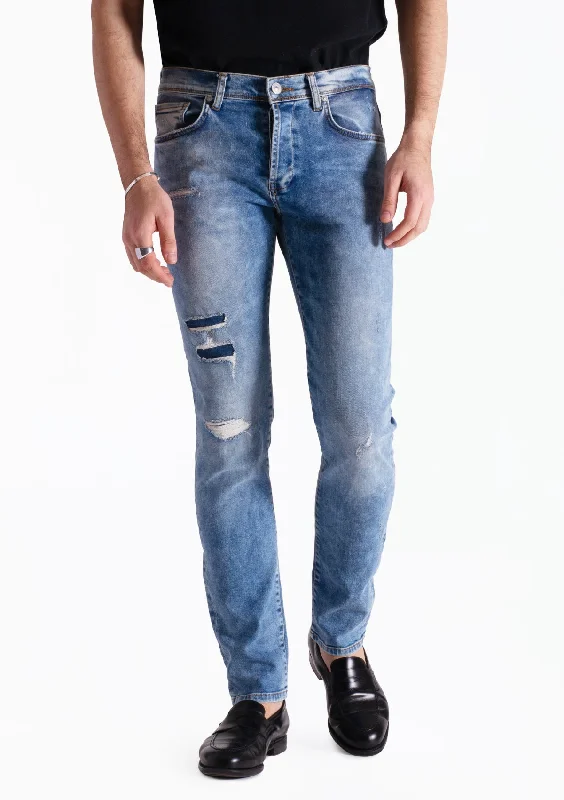 Men's Ripped Skinny Jeans in Acid Wash for an Edgy and Punk - Inspired StyleEnrico Kinsey Damaged Slim Jean