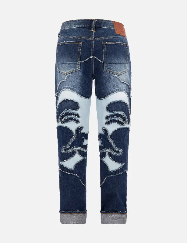 Men's Straight Leg Raw Denim Jeans for a Minimalist and Durable OptionGodhead Patched Slim-Fit Jeans #2010