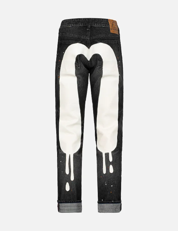 Men's Distressed Jeans with Patches for a Retro and DIY - Inspired AppearanceGraffiti Daicock Print Carrot Fit Jeans #2017