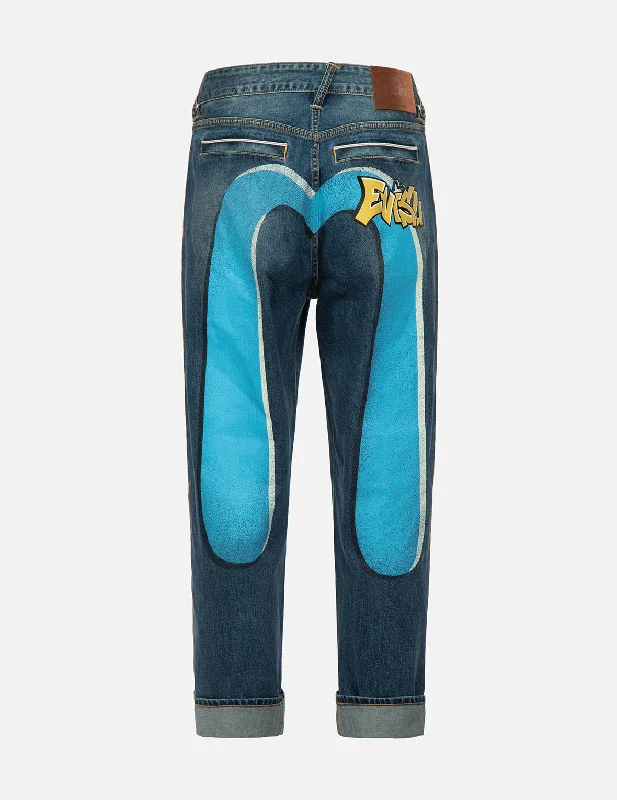 Men's Jeans with a Hidden Coin Pocket for Added ConvenienceGraffiti Daicock Print Denim Jeans