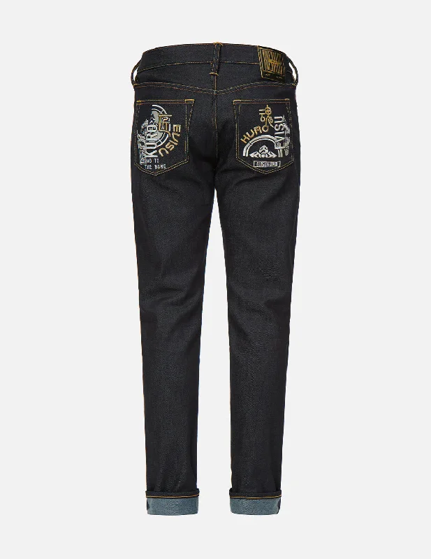 Men's Slim Fit Stretch Jeans in Dark Wash for a Modern and Comfortable LookHannya and Kamon Embroidered Carrot Fit Jeans #2017