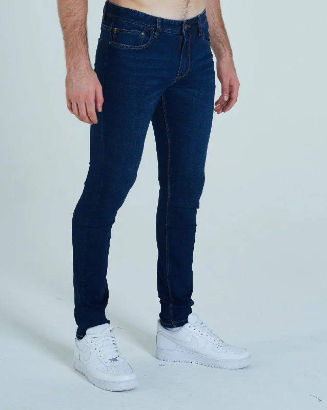 Men's Distressed Jeans with Patches for a Retro and DIY - Inspired AppearancePalmer Slim Fit Indigo Blue