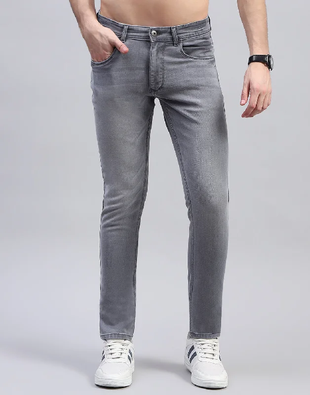 Plus Size Men's Relaxed Fit Jeans with a Tapered Leg for a Laid - Back VibeMen Grey Solid Skinny Fit Denim