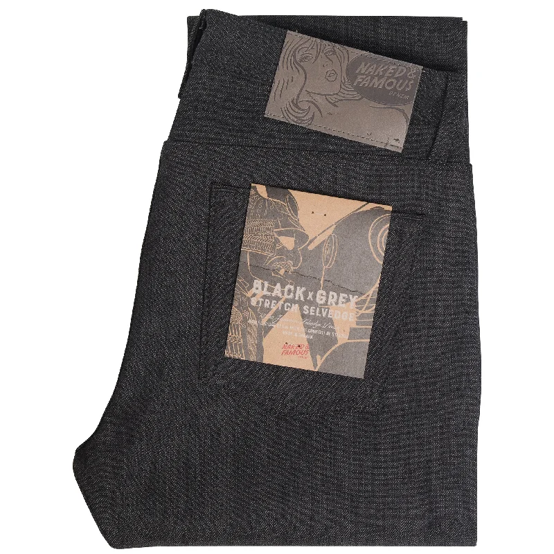 Men's Low - Rise Jeans in a Light Wash for a Casual and Youthful LookWeird Guy - Black x Grey Stretch Selvedge