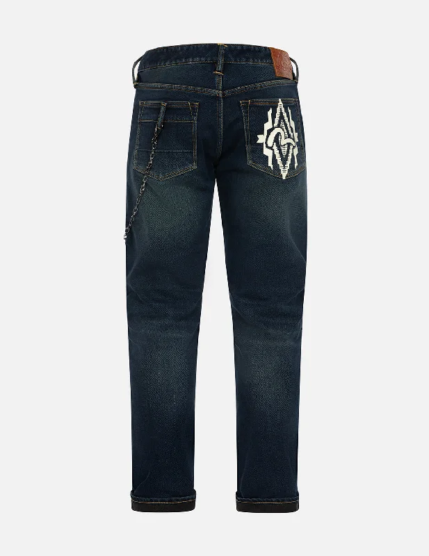 Men's High - Waisted Jeans in a Medium Wash for a Vintage - Style RevivalNavajo Style Tapestry Seagull Print Pocket Carrot Fit Jeans #2017