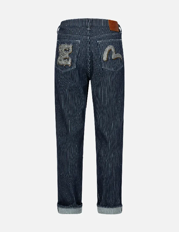 Men's Straight Leg Raw Denim Jeans for a Minimalist and Durable OptionSeagull and Logo Embroideries Relax Fit Jeans