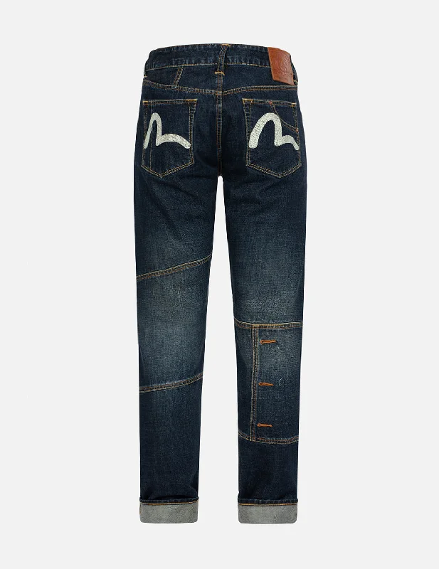 Plus Size Men's Relaxed Fit Jeans with a Faded Wash for a Vintage - Inspired LookSeagull Print Carrot Fit Deconstructed Selvedge Denim Jeans #2017