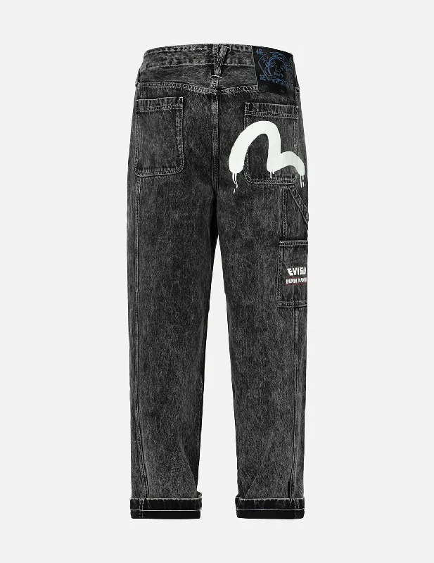 Men's Stretch Jeans with a Moisture - Wicking Lining for Active LifestylesSeagull Print Loose Fit Straight-leg Denim Jeans