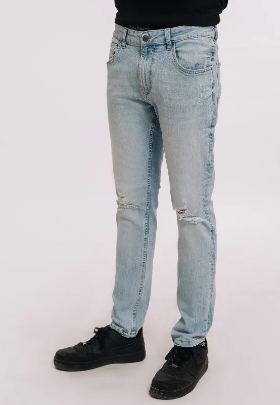 Plus Size Men's Relaxed Fit Jeans with a Faded Wash for a Vintage - Inspired LookSkinny Fit Ripped Jeans - Light Blue Wash