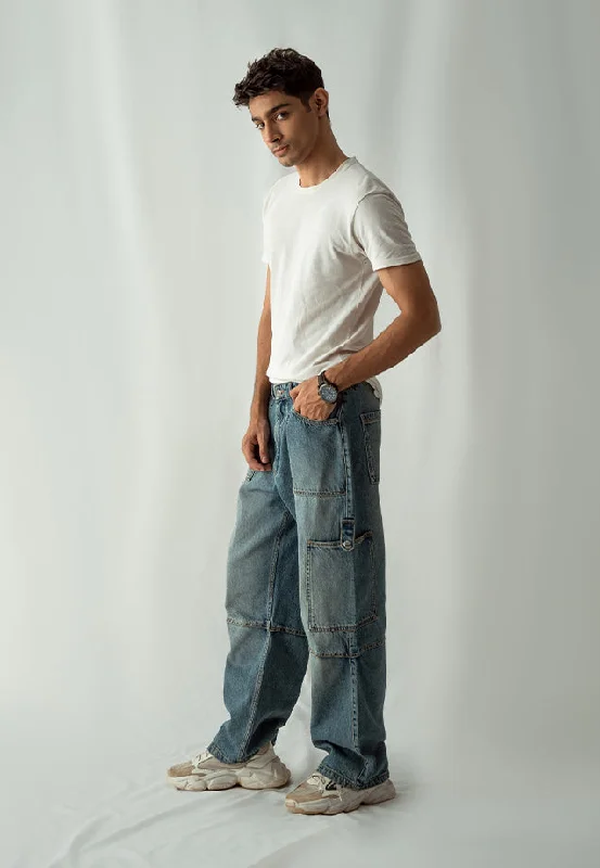 Plus Size Men's Bootcut Jeans with a Belt Loop Upgrade for a Stylish TouchStraight Fit Cargo Pocket Jeans Tint Over Dye