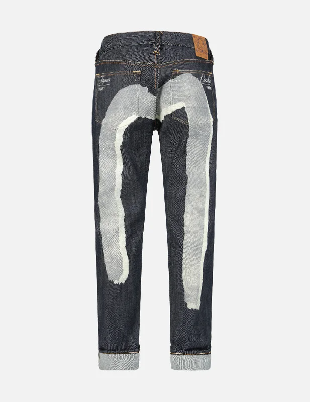 Men's Distressed Jeans with Patches for a Retro and DIY - Inspired AppearanceTwo-Layer Brushstroke Daicock Print Carrot-Fit Jeans #2017