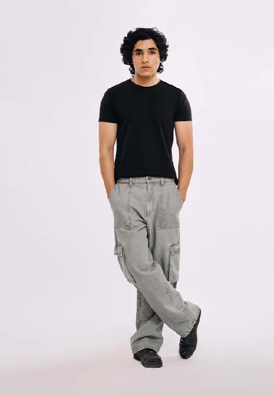 Men's Jeans with a Frayed Hem for a Casual and Effortless StyleUtility Pocket Cargo Jeans - Light Grey