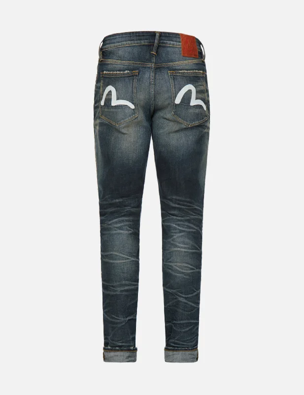 Men's Jeans with a Button - Fly for a Traditional and Classic AestheticVintage Collection Seagull Handprint High Contrast Wash Carrot Fit Denim Jeans