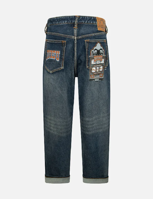 Men's Jeans with a Button - Fly for a Traditional and Classic AestheticWashed Logo and Godhead Slot Coated Relax Fit Jeans