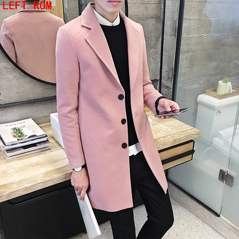 Checkered men jackets in a plaid pattern for a preppy appearance2017 Brand Autumn and Winter men's Woolen Coat Korean Version of the Body in the Long Section of the Wind Coat men's Woolen Tide