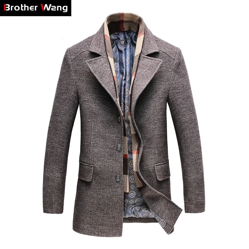 Men jackets with a built - in hood that can be stowed away when not in use2018 Winter Men's Casual Wool Trench Coat Fashion Business Long Thicken Slim Overcoat Jacket Male Peacoat Brand Clothes 1717