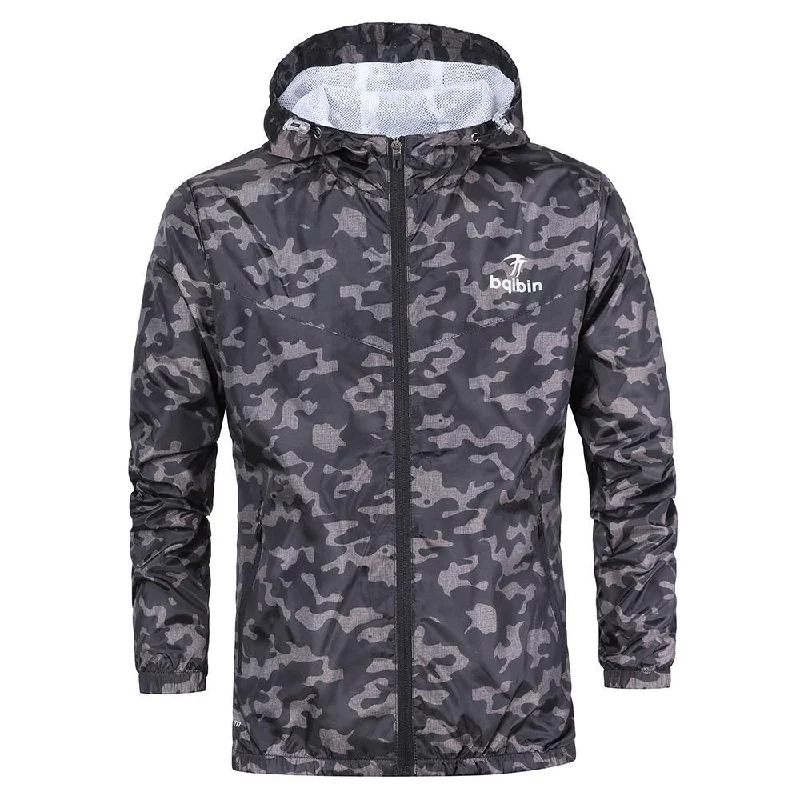 Plus - size men jackets with adjustable drawstrings for a comfortable fitMens Casual Camouflage Hoodie Jacket