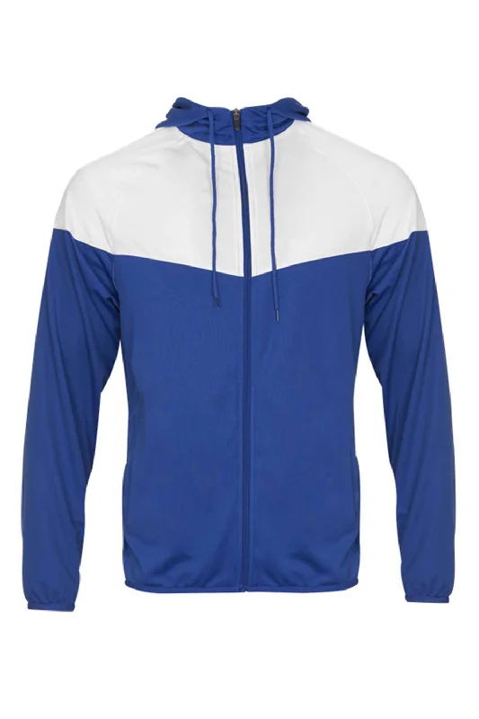 Stretch - fabric men jackets for unrestricted movement during workoutsBadger Mens Spirit Full Zip Hooded Jacket - Royal Blue/White