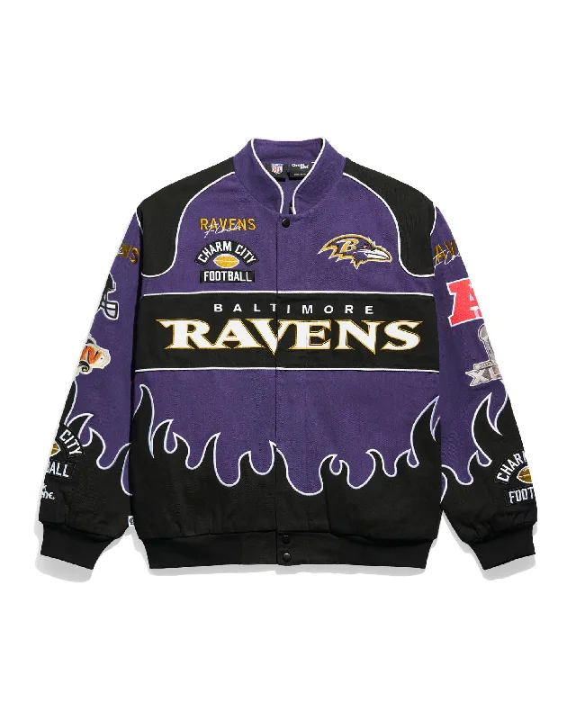 Waterproof men jackets with taped seams for heavy rain protectionBaltimore Ravens Premium Racing Jacket