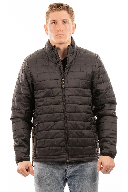 Men jackets with a built - in hood that can be stowed away when not in useBurnside Mens Element Full Zip Puffer Jacket - Black