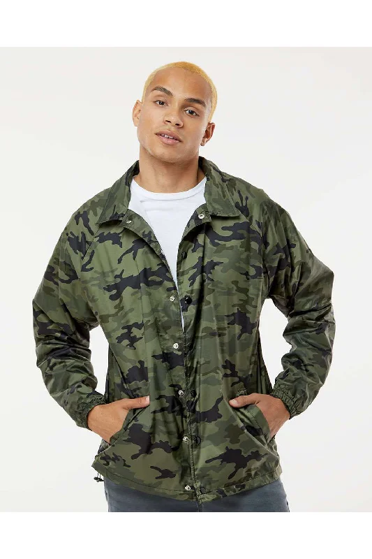 Men jackets with a hidden interior pocket for secure storageBurnside Mens Mentor Snap Down Wind & Water Resistant Coaches Jacket - Green Camo