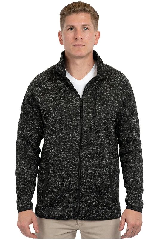 Corduroy men jackets in earthy tones for a rustic charmBurnside Mens Sweater Knit Full Zip Jacket - Heather Black