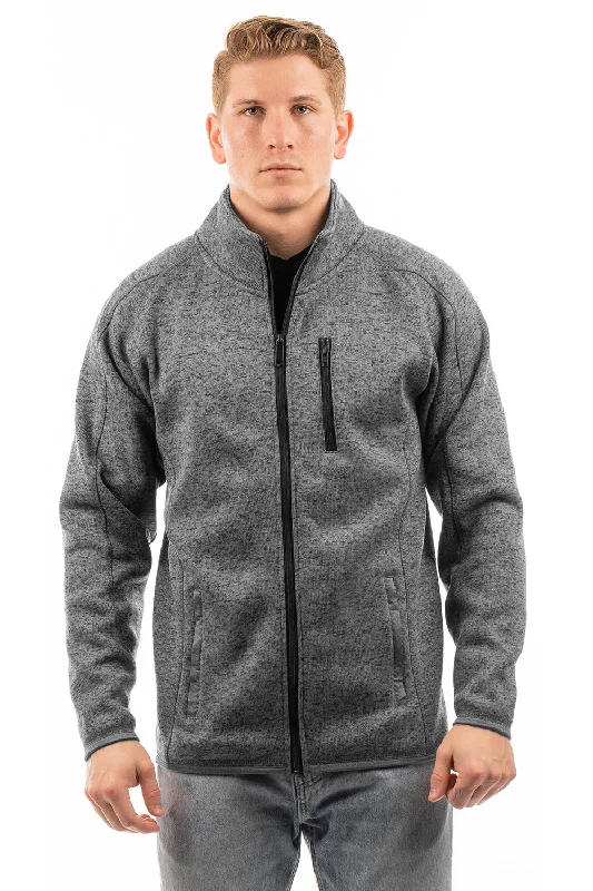 Fleece - lined men jackets for cold - weather commutingBurnside Mens Sweater Knit Full Zip Jacket - Heather Charcoal Grey