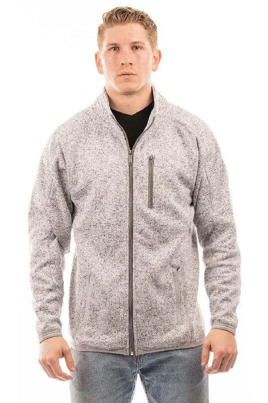 Waterproof men jackets with taped seams for heavy rain protectionBurnside Mens Sweater Knit Full Zip Jacket - Heather Grey