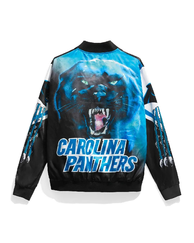 Denim men jackets with embroidered patches for a personalized touchCarolina Panthers Fanimation Satin Jacket