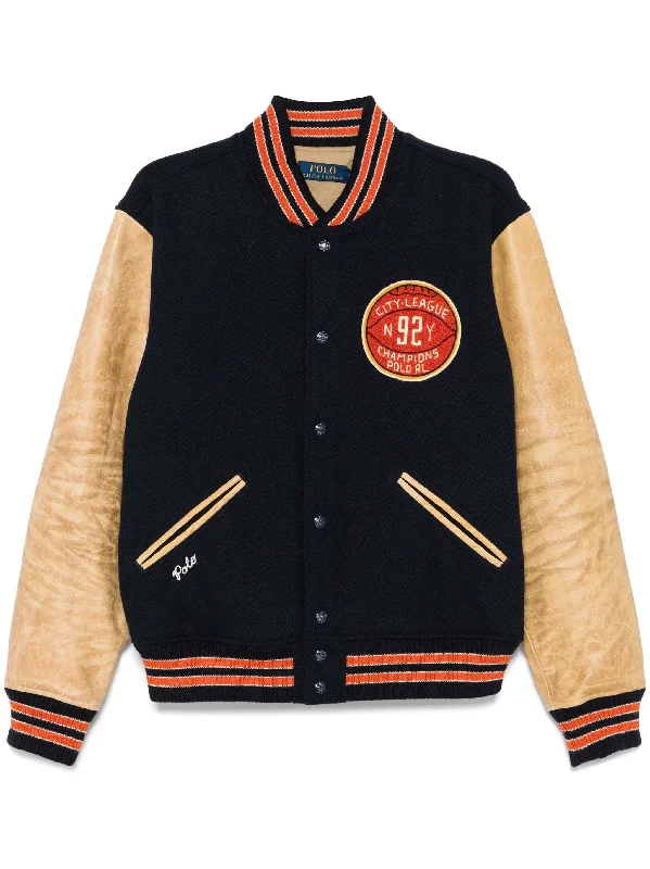 Bomber men jackets with ribbed cuffs for a classic 80s styleChenille-Patch Bomber Jacket