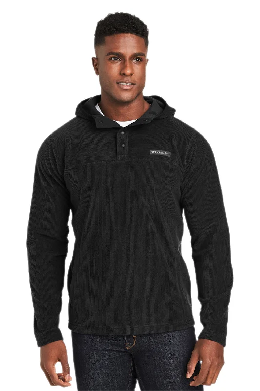 Men jackets with a media - friendly pocket for easy access to gadgetsColumbia Mens Steens Mountain Novelty 1/4 Snap Hooded Jacket - Black