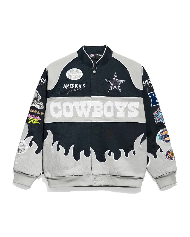 Denim men jackets with embroidered patches for a personalized touchDallas Cowboys Premium Racing Jacket