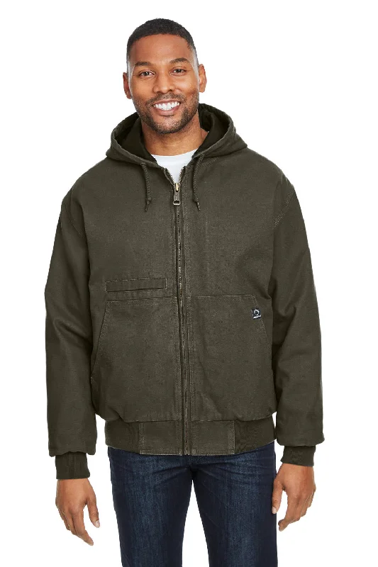 Fleece - lined men jackets for cold - weather commutingDri Duck Mens Laramie Canvas Full Zip Hooded Jacket - Olive Green