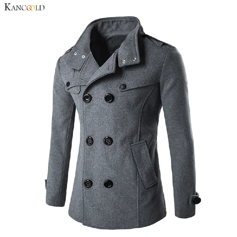 Men jackets with a hidden interior pocket for secure storageEngland Style Men Autumn Winter Double Breasted Button Stand Collar Woolen Coat Fashion Business Man Long Wool Blends Outerwear