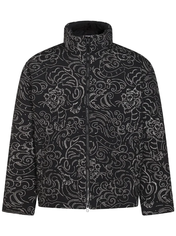 Men jackets with a media - friendly pocket for easy access to gadgetsFloral-Print Padded Jacket