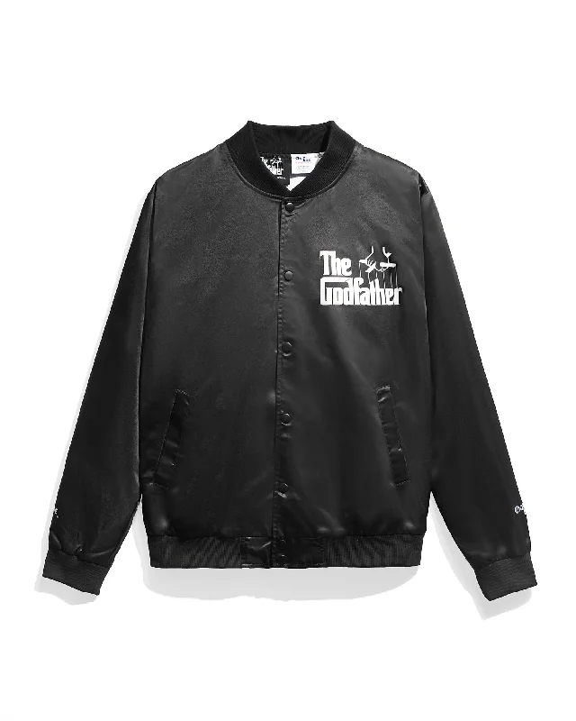 Waterproof men jackets with taped seams for heavy rain protectionThe Godfather Logo Satin Jacket