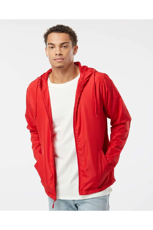 Performance - driven men jackets with breathable fabric for sportsIndependent Trading Co. Mens Water Resistant Full Zip Windbreaker Hooded Jacket - Red